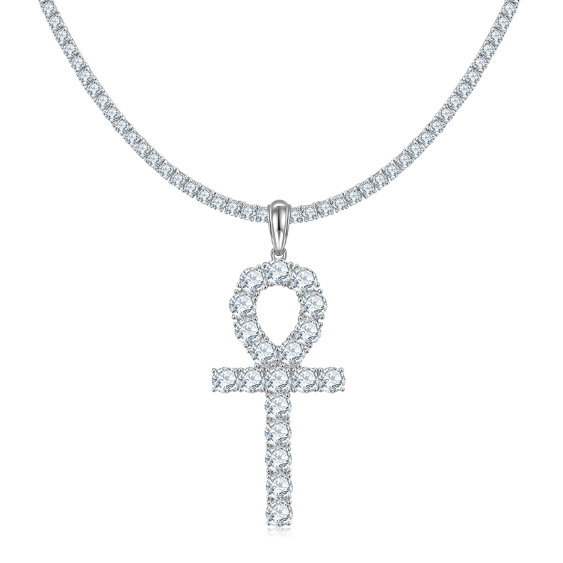 J002C Fashionable Cross Necklace, S925 Silver Pendant with 5.0mm D-Grade Moissanite