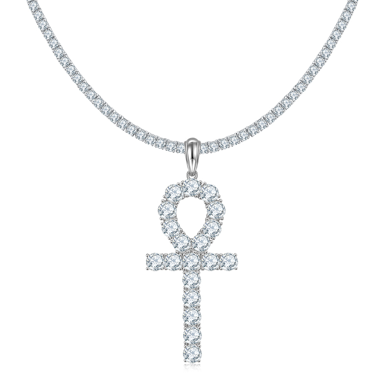 J002B Fashionable Cross Necklace, S925 Silver Pendant with 4.0mm D-Grade Moissanite