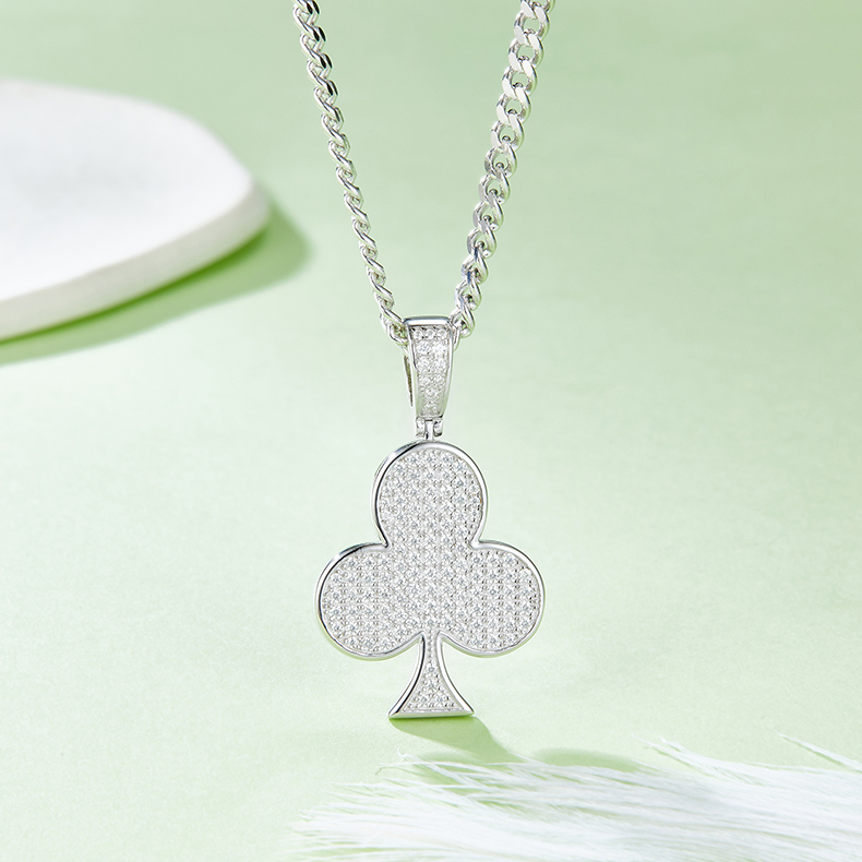 J009A Club Hip-Hop Necklace, S925 Silver Pendant with D-Grade 0.92ct Moissanite Meelee Stones