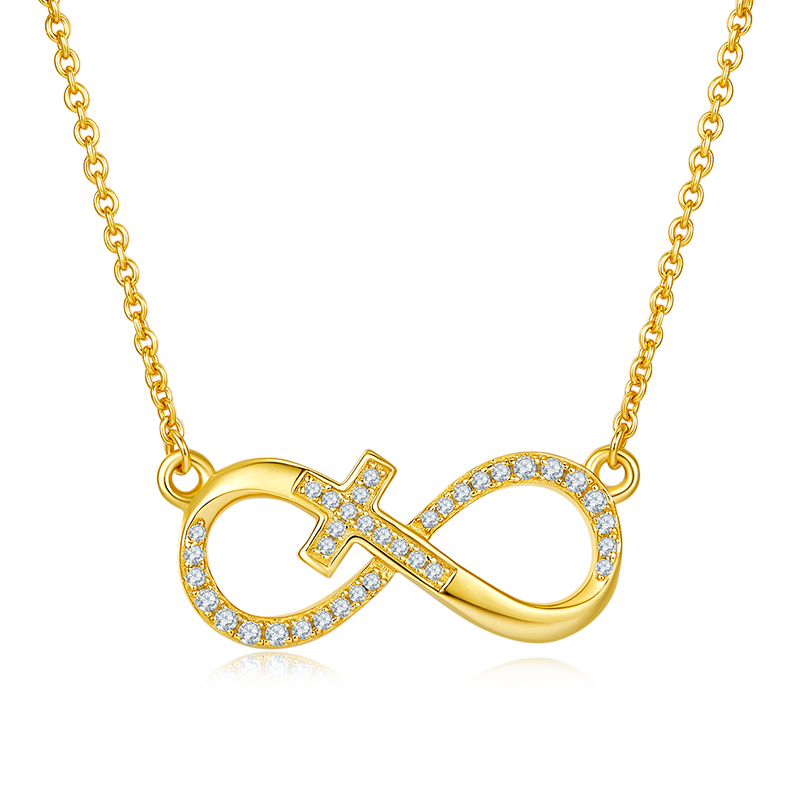 K020A Pave-Set "Infinite Love" Cross Pendant, S925 Silver, D-Grade 0.19ct Moissanite
