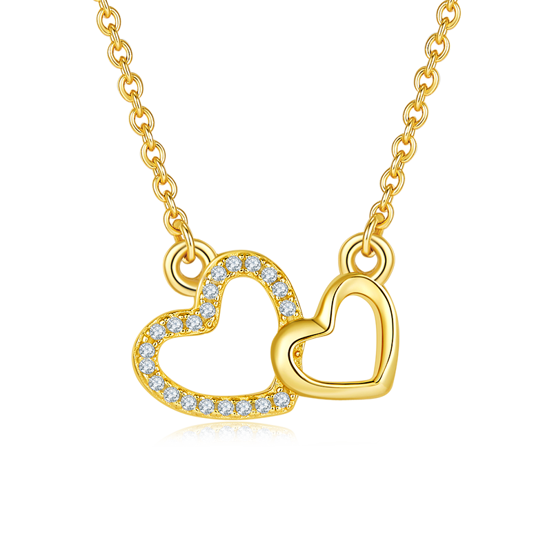 K026A Double-Heart Pendant, S925 Silver, D-Grade 0.10ct Moissanite