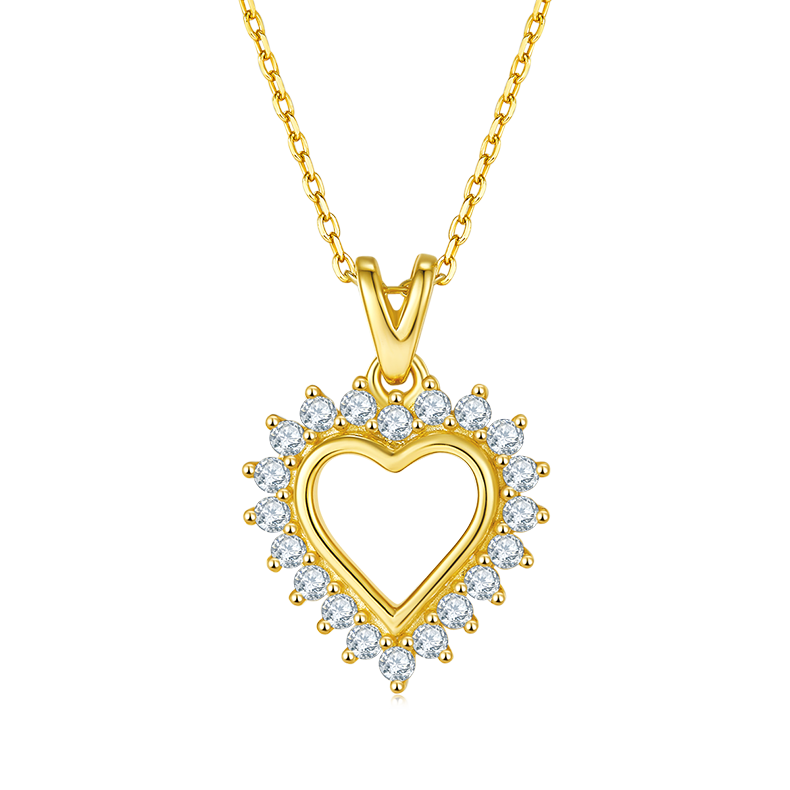 K027A Hollow Heart Pendant, S925 Silver, D-Grade 0.54ct Moissanite