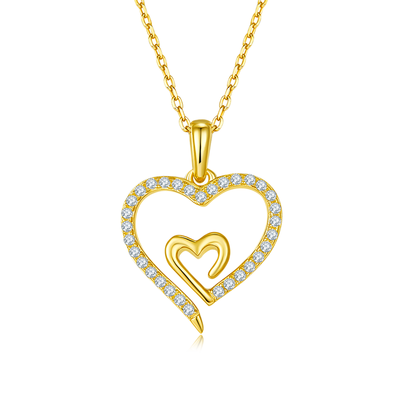 K028A Hidden-Heart Pendant, S925 Silver, D-Grade 0.32ct Moissanite