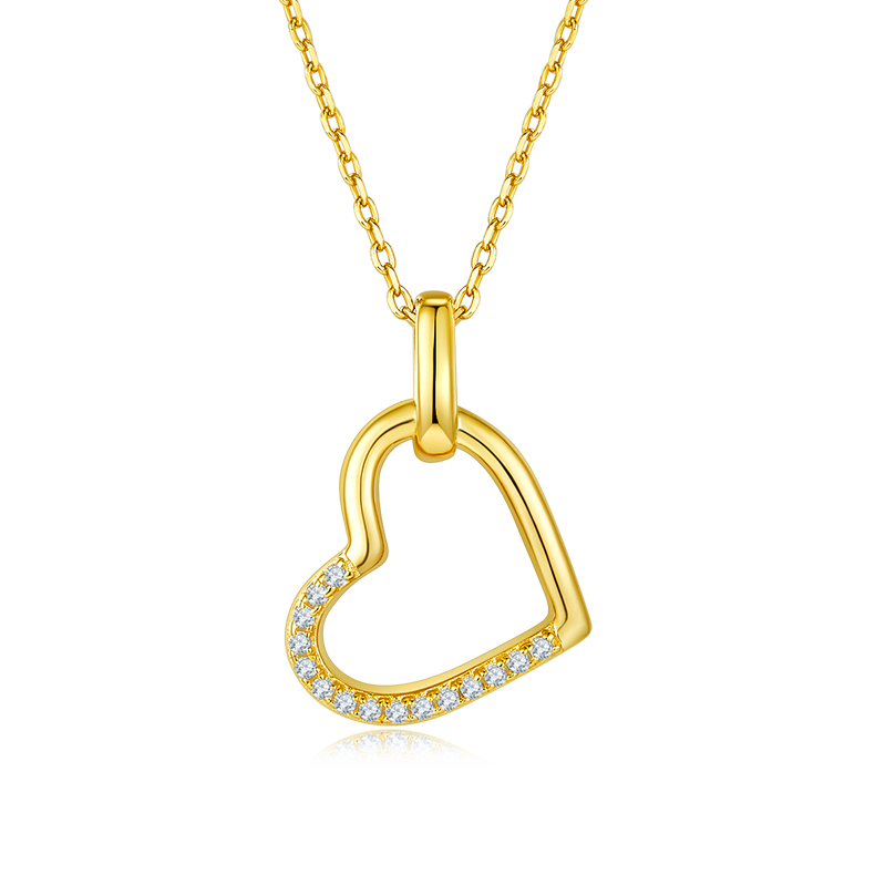 K029A Dazzling-Heart Pendant, S925 Silver, D-Grade 0.10ct Moissanite