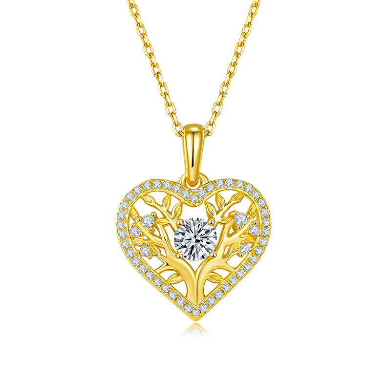 K031A Tree of Life Heart Pendant, S925 Silver, D-Grade 0.78ct Moissanite
