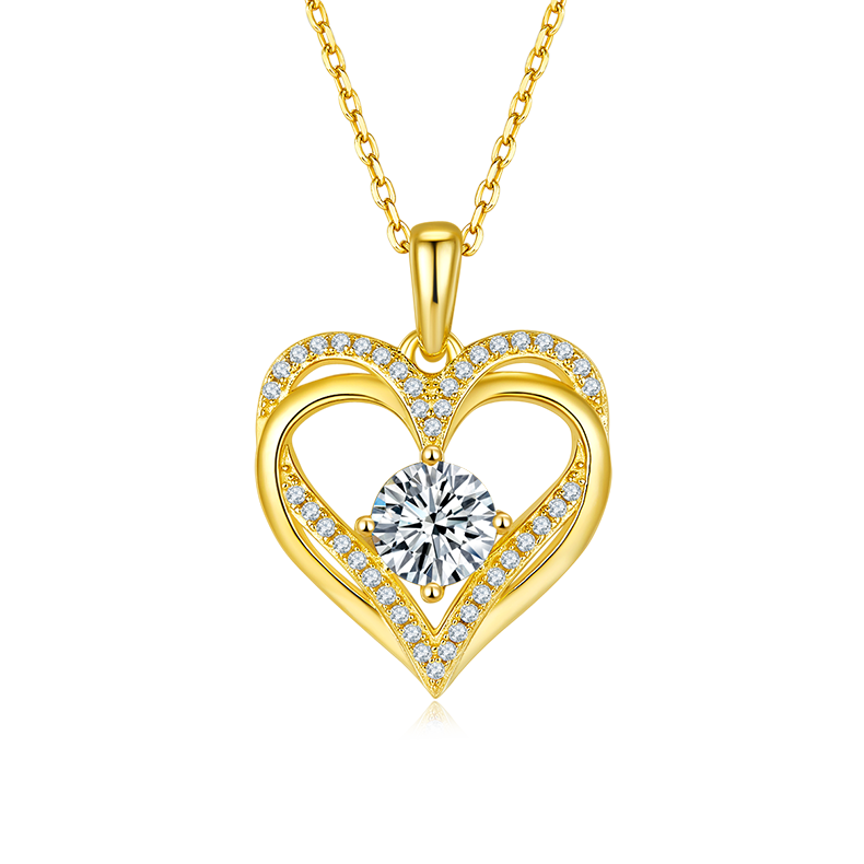 K032A Round Heart Pendant, S925 Silver, D-Grade 1.2ct Moissanite