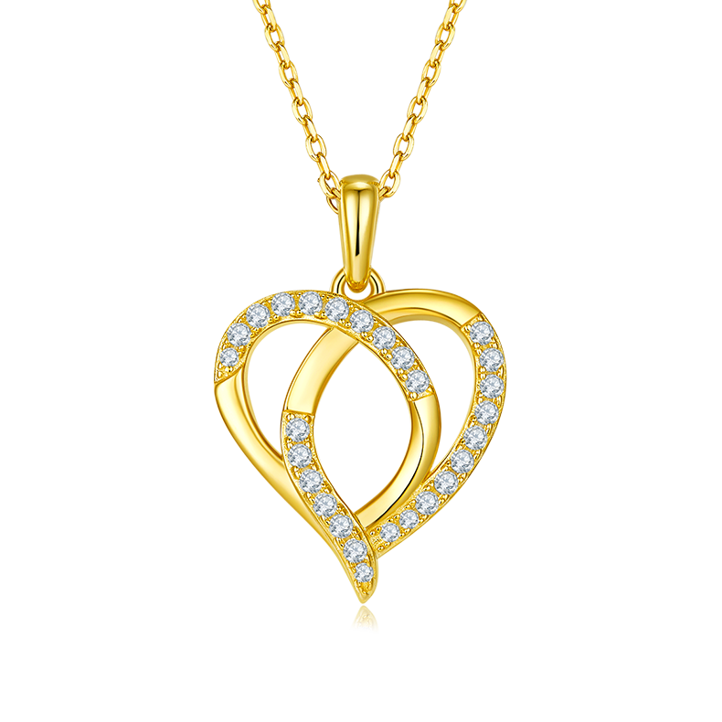 K035A Interlocking Heart Pendant, S925 Silver, D-Grade 0.38ct Moissanite