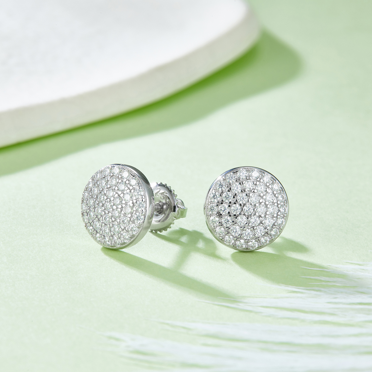 J011A Round Single-Sided S925 Silver Earrings with Thread, Moissanite & D-Colour 0.60ct Diamond