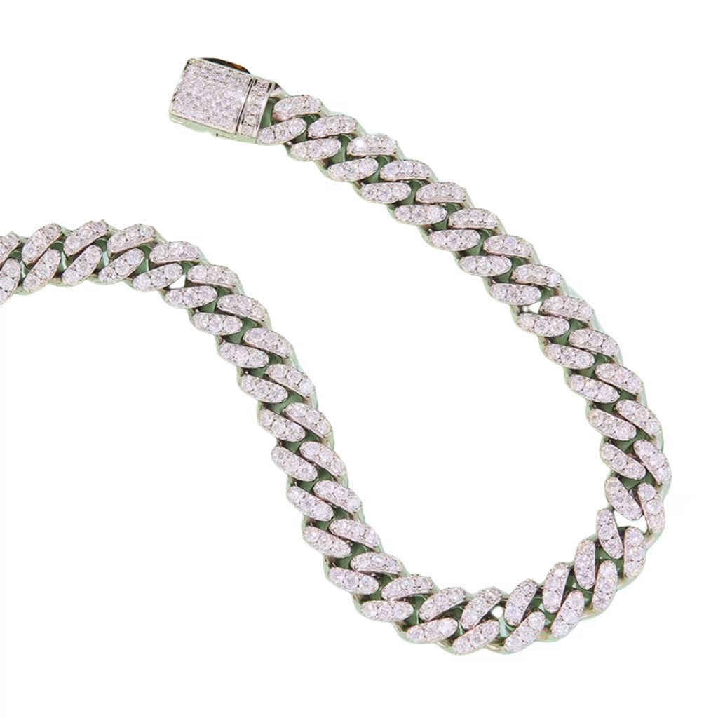 UGBA 6mm Wide Cuban Link Chain, S925 Silver Inlaid with Round White D-VVS Grade Moissanite and Diamond