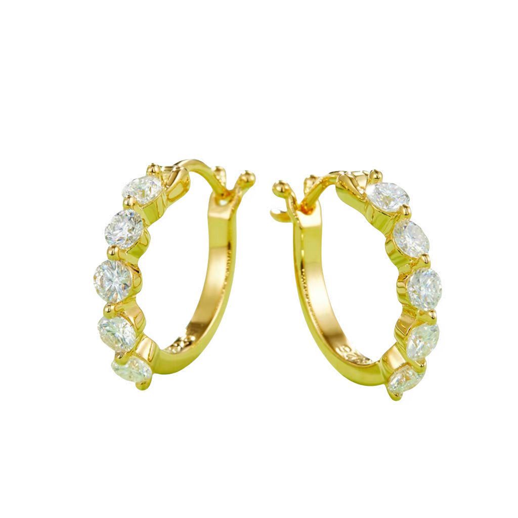 K002A Single-Row Half-and-Half Earrings, S925 Silver with Moissanite & D-Colour 1.0ct Diamond