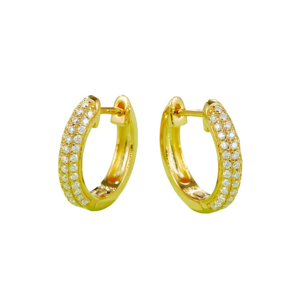 K007A Triple-Row Half-and-Half Earrings, S925 Silver with Moissanite & D-Colour 0.37ct Diamond