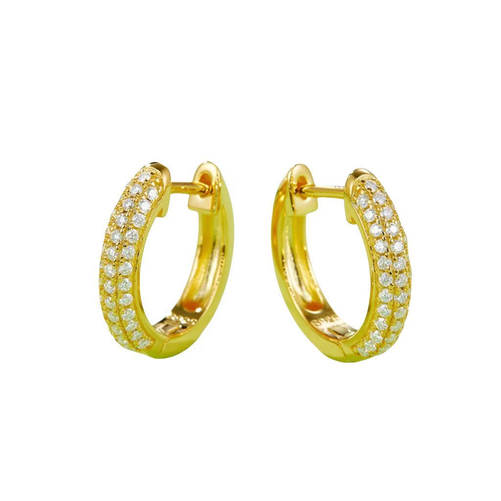 K007A Triple-Row Half-and-Half Earrings, S925 Silver with Moissanite & D-Colour 0.37ct Diamond