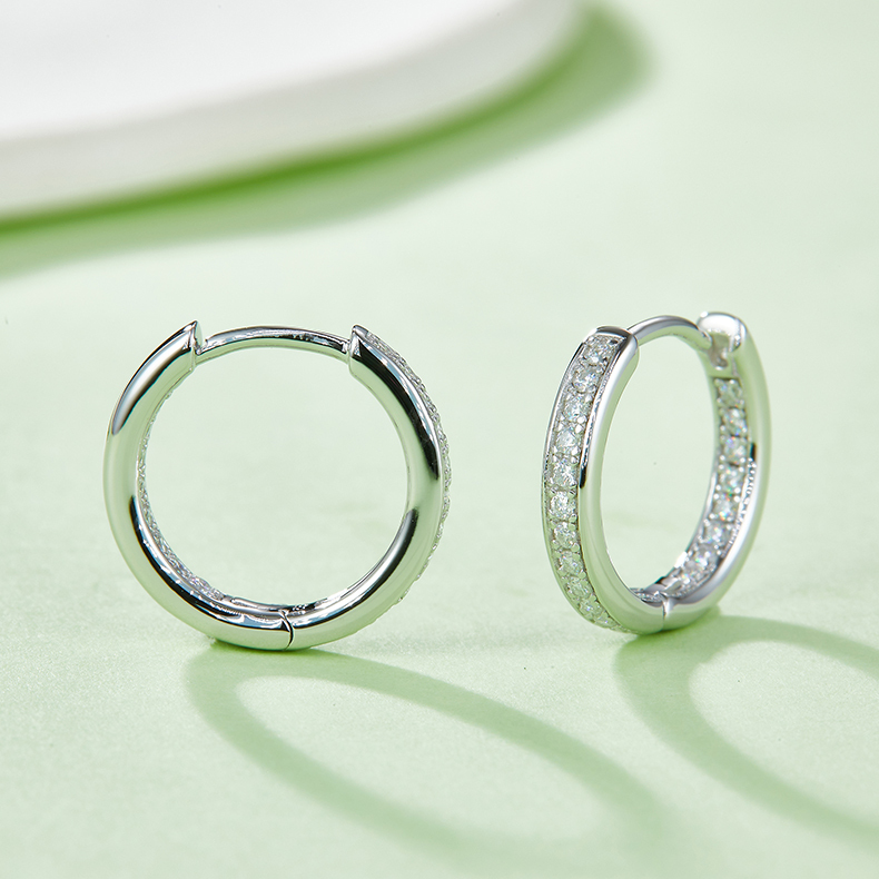 K001A Single-Row Half-and-Half Earrings, S925 Silver with Moissanite & D-Colour 0.32ct Diamond