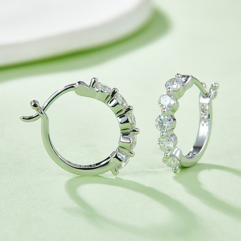 K002A Single-Row Half-and-Half Earrings, S925 Silver with Moissanite & D-Colour 1.0ct Diamond