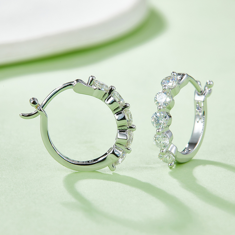K002A Single-Row Half-and-Half Earrings, S925 Silver with Moissanite & D-Colour 1.0ct Diamond
