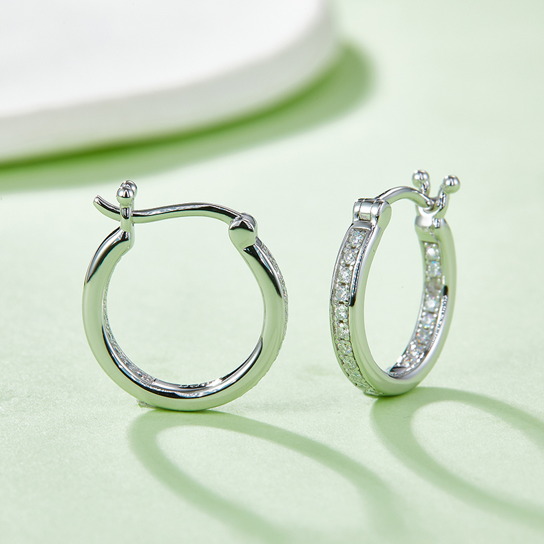 K004A Single-Row Half-and-Half Earrings, S925 Silver with Moissanite & D-Colour 0.30ct Diamond