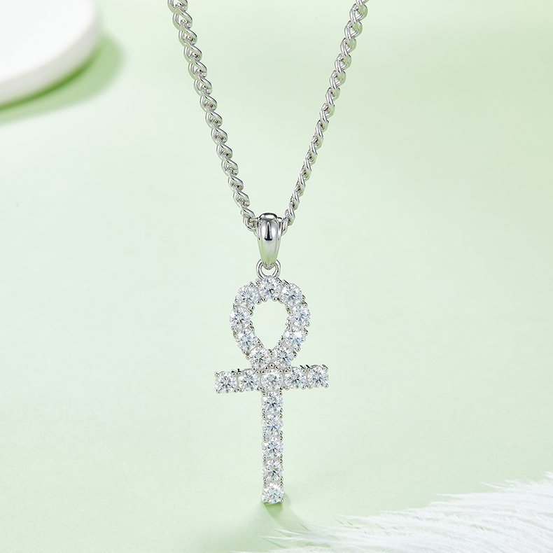 J002A Fashionable Cross Necklace, S925 Silver Pendant with 3.0mm D-Grade Moissanite