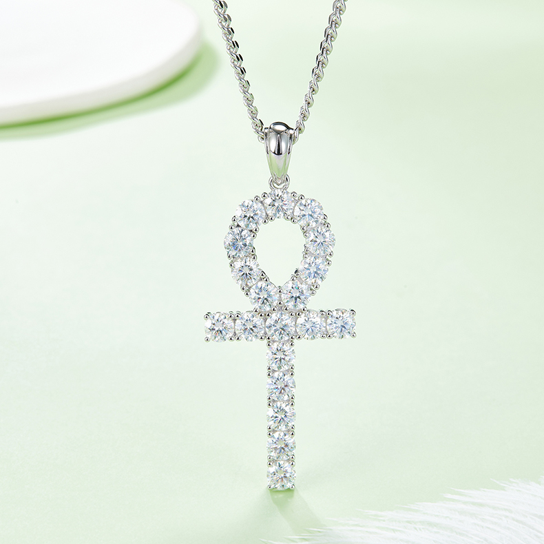 J002C Fashionable Cross Necklace, S925 Silver Pendant with 5.0mm D-Grade Moissanite
