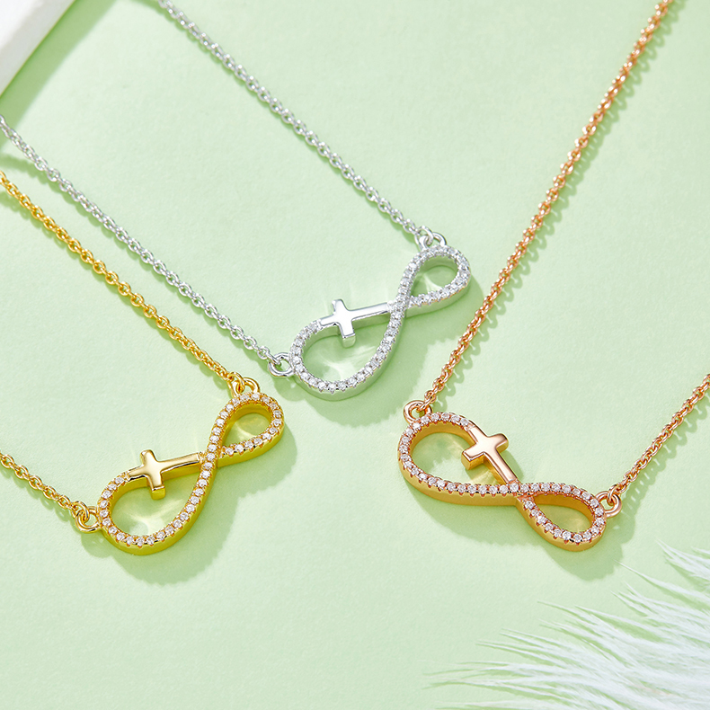 K018A "Infinite Love" Cross Pendant, S925 Silver, D-Grade 0.17ct Moissanite