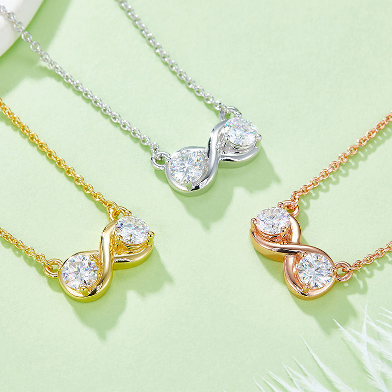 K024A Double-Ring "Infinite Love" Pendant, S925 Silver, D-Grade 1ct Moissanite