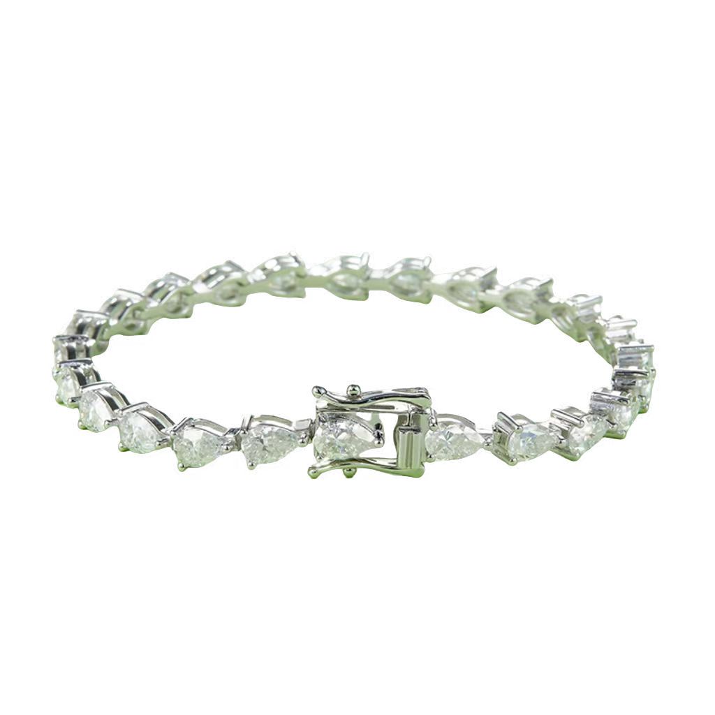 UWQG S925 Silver Plated White Gold Tennis Chain Bracelet with Pear-Shaped Inlaid, 0.5CT Each Moissanite (DVVS Clarity)