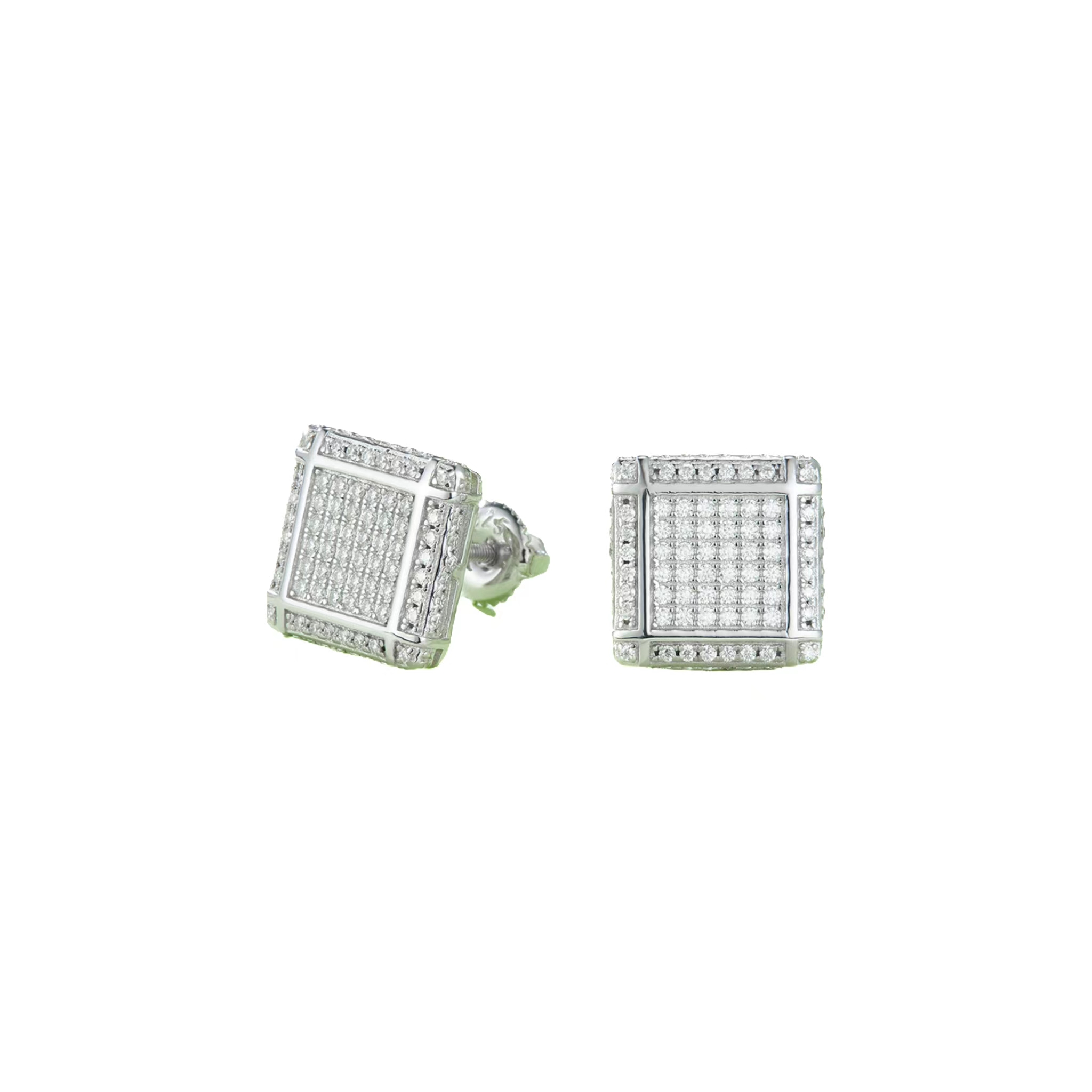 J018A Square Checkerboard S925 Silver Earrings with Thread, Moissanite & D-Colour 0.77ct Diamond