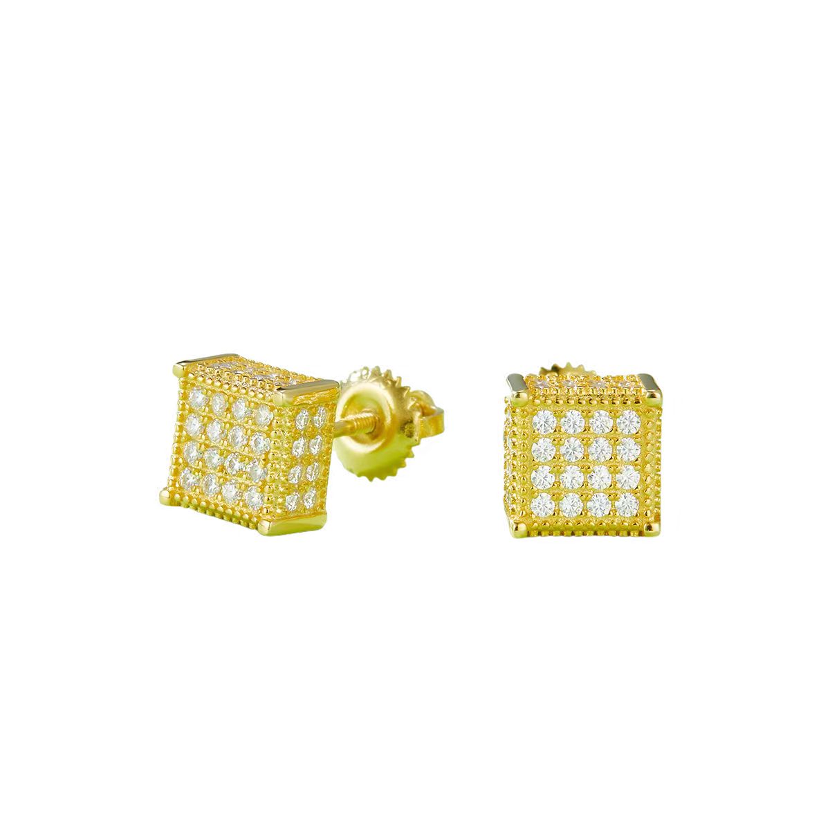 J017A Square Cube S925 Silver Earrings with Thread, Moissanite & D-Colour 0.77ct Diamond
