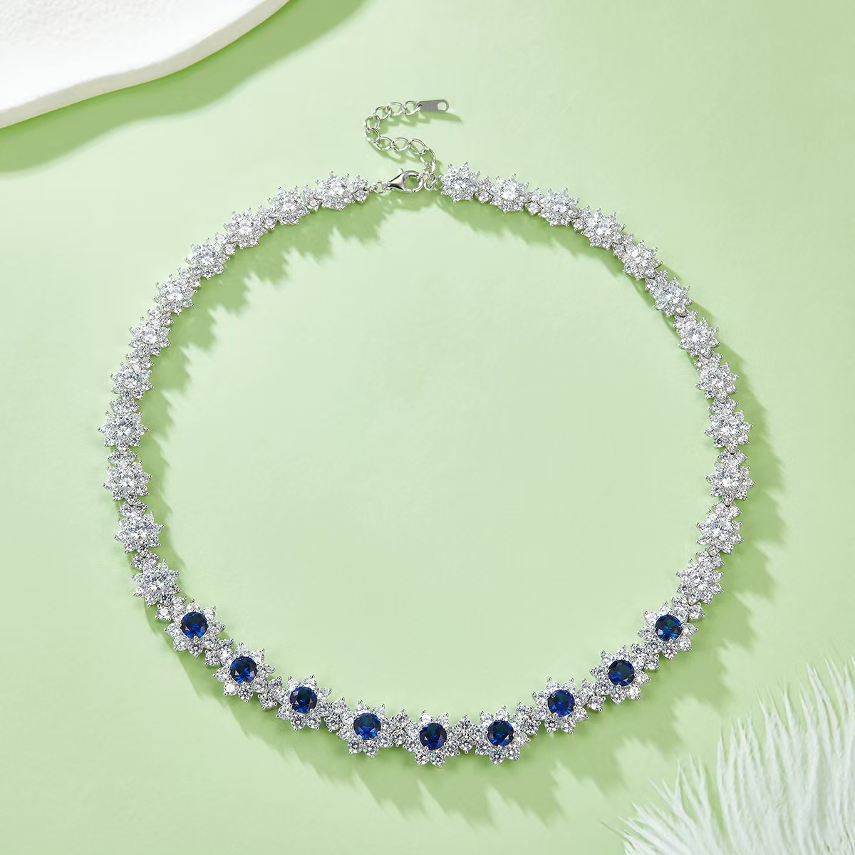 12.96ct Round Lab-Grown Sapphire Necklace