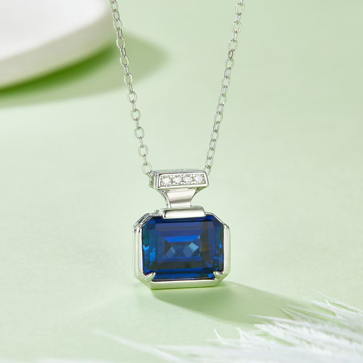 4.0ct Rectangular Lab-Grown Sapphire Necklace