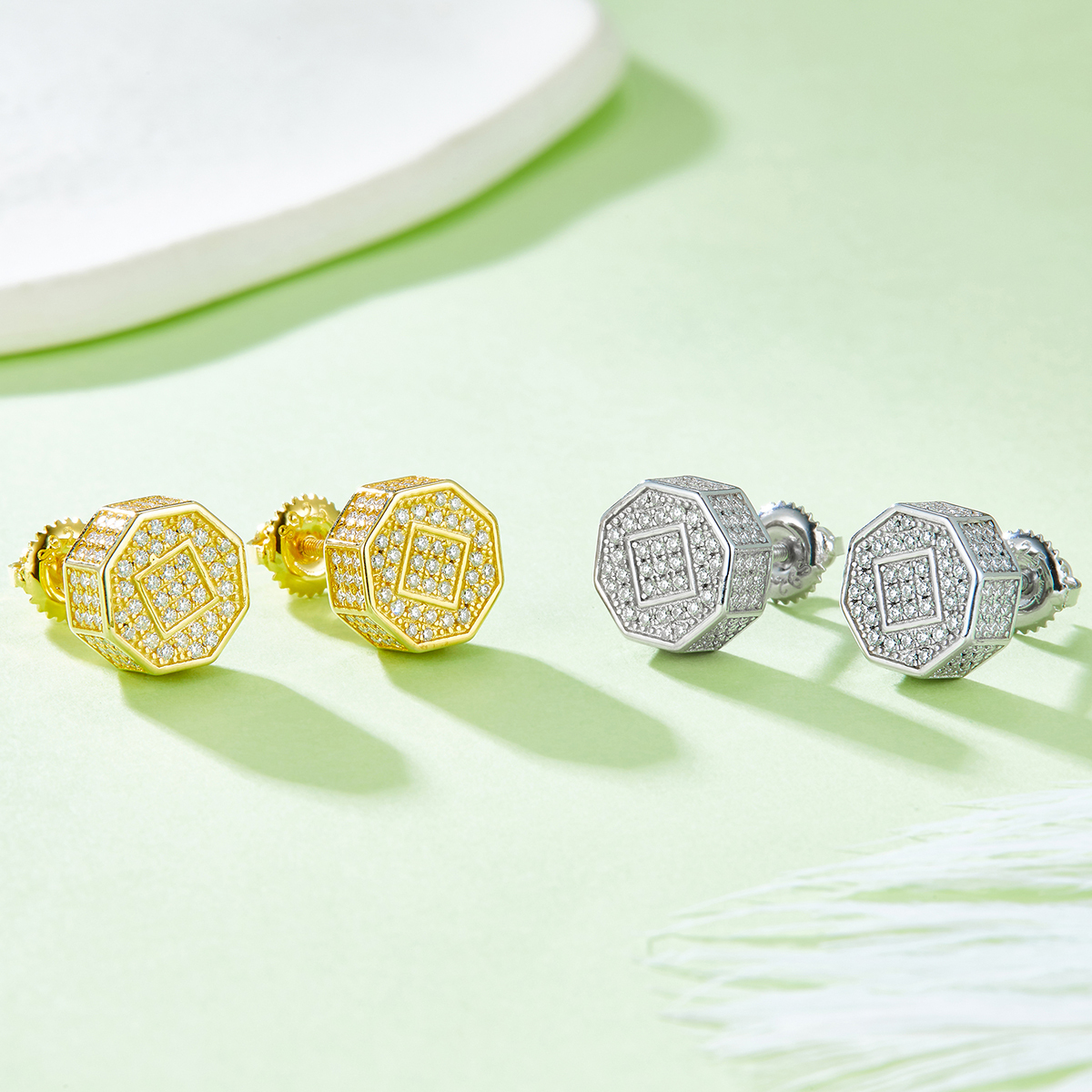 J023A Diamond-Shaped S925 Silver Earrings with Thread, Moissanite & D-Colour 0.79ct Diamond