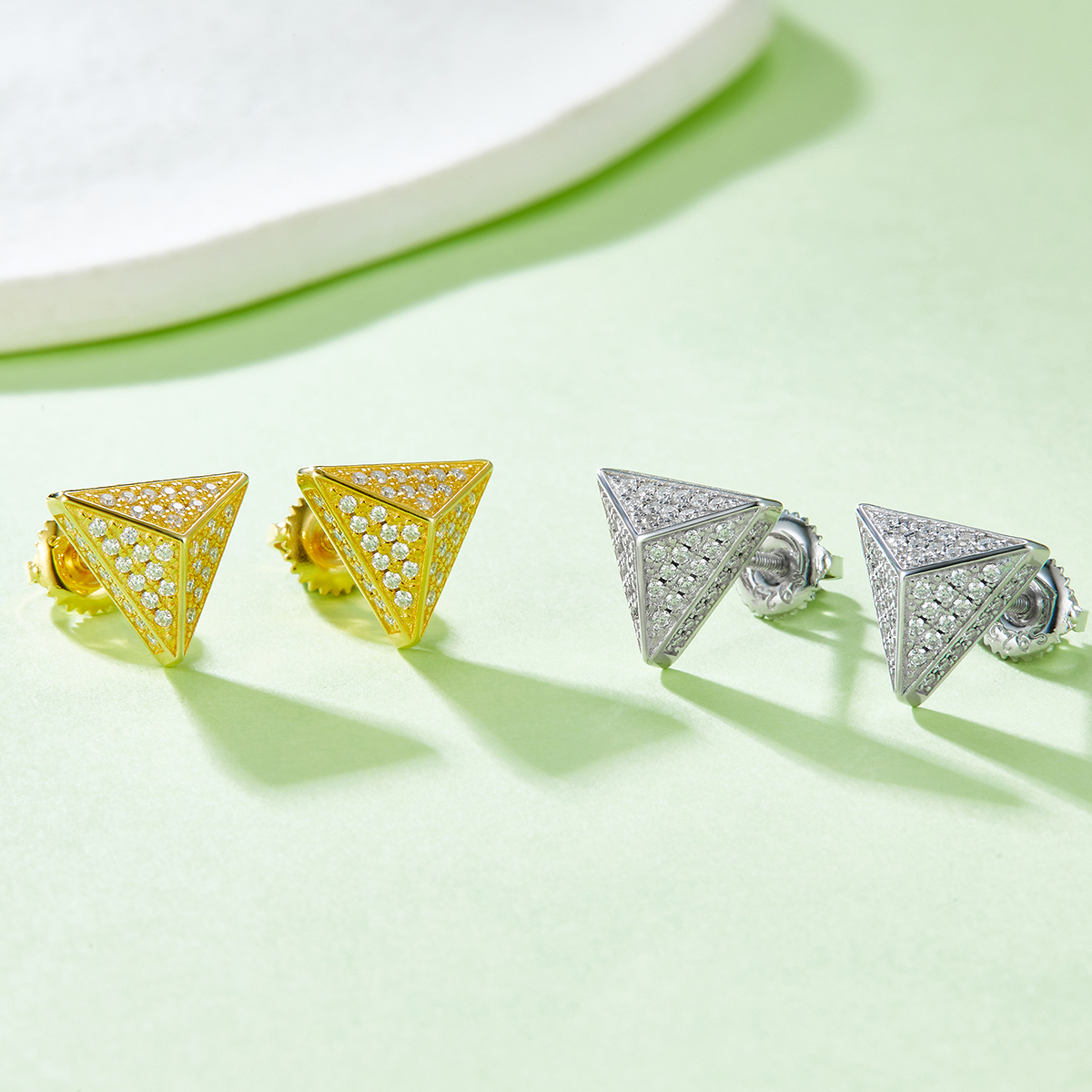 J024A Triangular S925 Silver Earrings with Thread, Moissanite & D-Colour 0.51ct Diamond