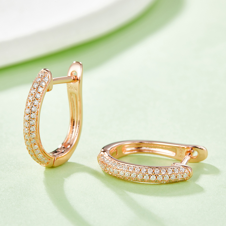 K006A Triple-Row Half-and-Half Earrings, S925 Silver with Moissanite & D-Colour 0.30ct Diamond