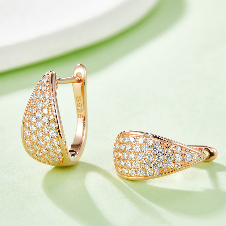 K013A Five-Row Half-and-Half Earrings, S925 Silver with Moissanite & D-Colour 0.57ct Diamond