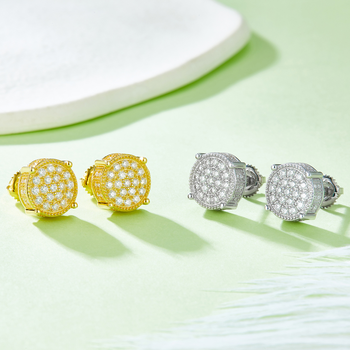 J012A Round Column S925 Silver Earrings with Thread, Moissanite & D-Colour 0.81ct Diamond