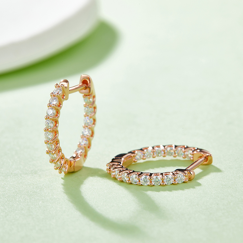 K003A Single-Row Half-and-Half Earrings, S925 Silver with Moissanite & D-Colour 0.45ct Diamond