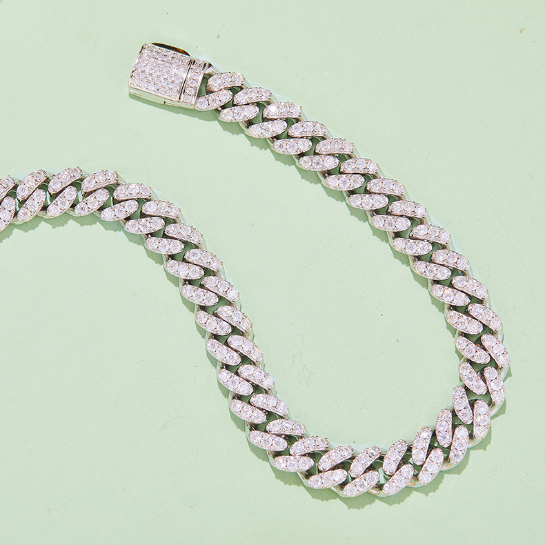 UGBA 6mm Wide Cuban Link Chain, S925 Silver Inlaid with Round White D-VVS Grade Moissanite and Diamond