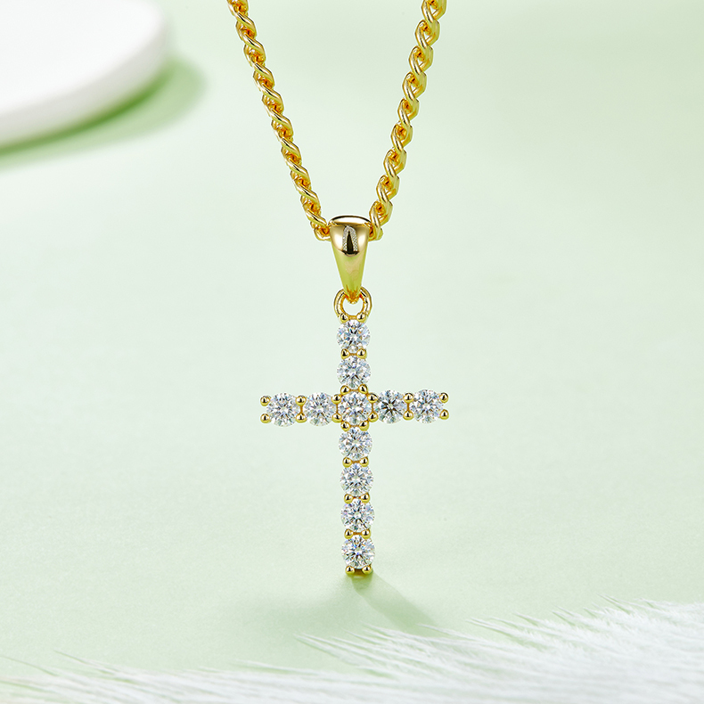 J001A Classic Cross Necklace, S925 Silver Pendant with 3.0mm D-Grade Moissanite