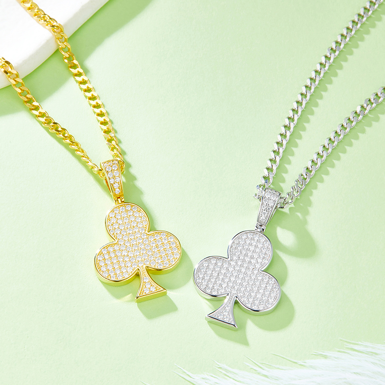 J009A Club Hip-Hop Necklace, S925 Silver Pendant with D-Grade 0.92ct Moissanite Meelee Stones