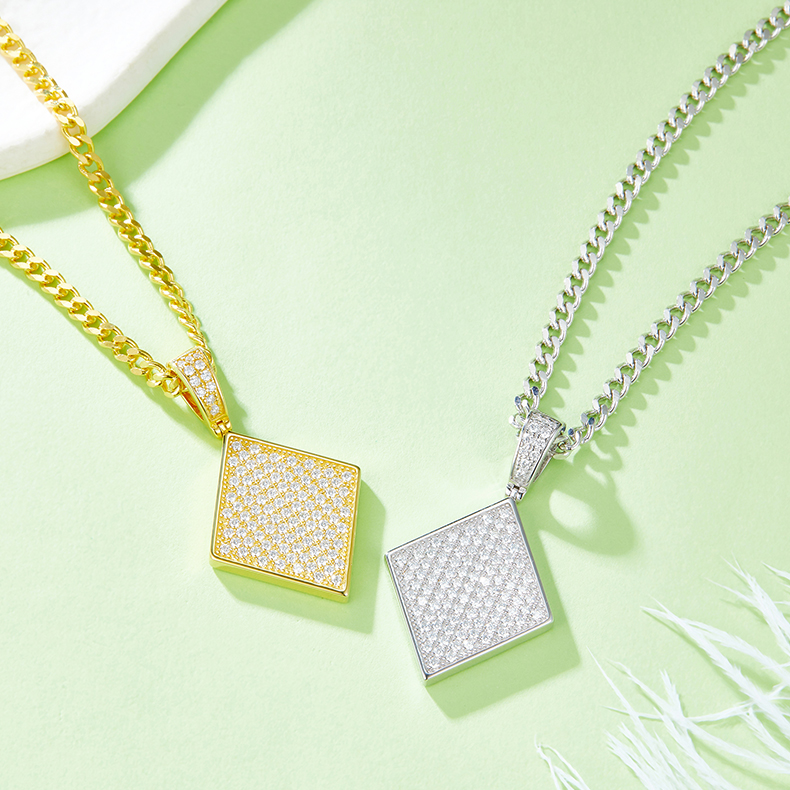 J010A Diamond Hip-Hop Necklace, S925 Silver Pendant with D-Grade 0.85ct Moissanite Meelee Stones