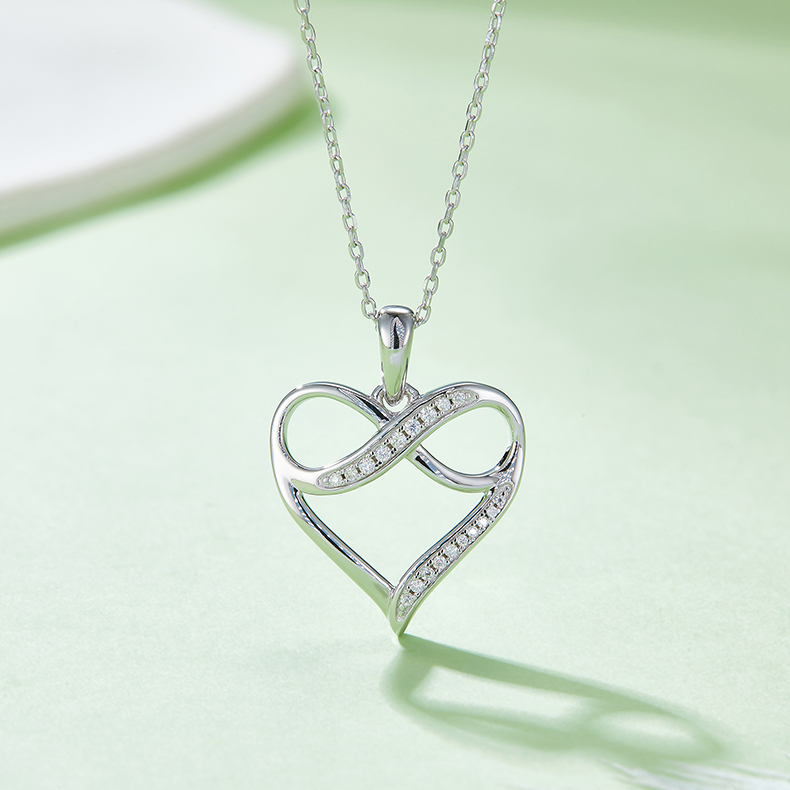 K016A Pave-Set "Infinite Love" Pendant, S925 Silver with D-Grade 0.10ct Moissanite