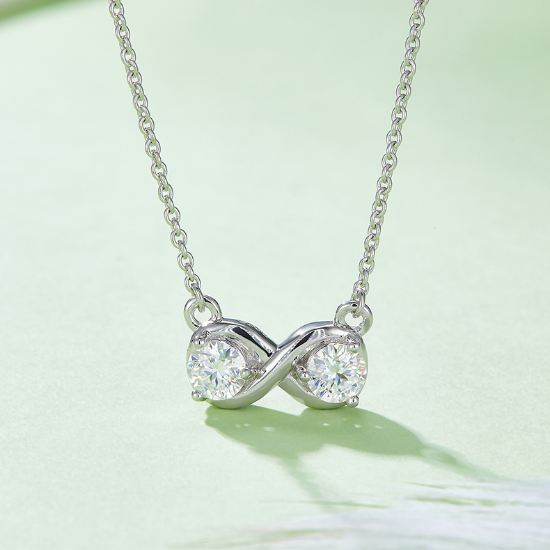 K024A Double-Ring "Infinite Love" Pendant, S925 Silver, D-Grade 1ct Moissanite