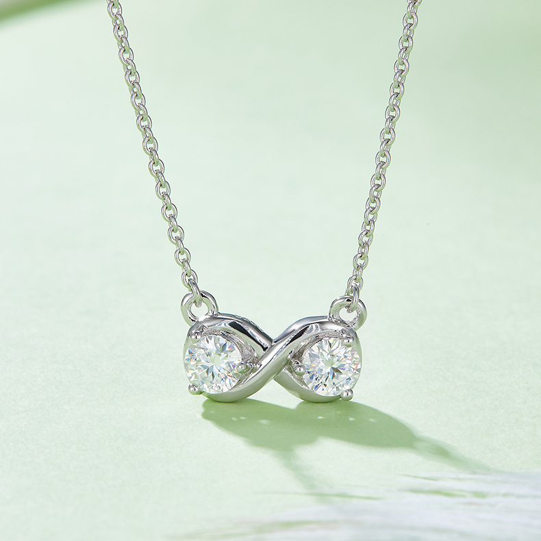 K024A Double-Ring "Infinite Love" Pendant, S925 Silver, D-Grade 1ct Moissanite