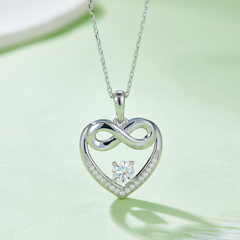 K025A Round-Bottom "Infinite Love" Pendant, S925 Silver, D-Grade 0.60ct Moissanite