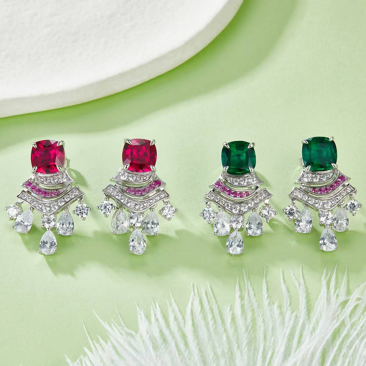 5.95ct Cushion-Cut Lab-Grown Colored Gemstone Earrings