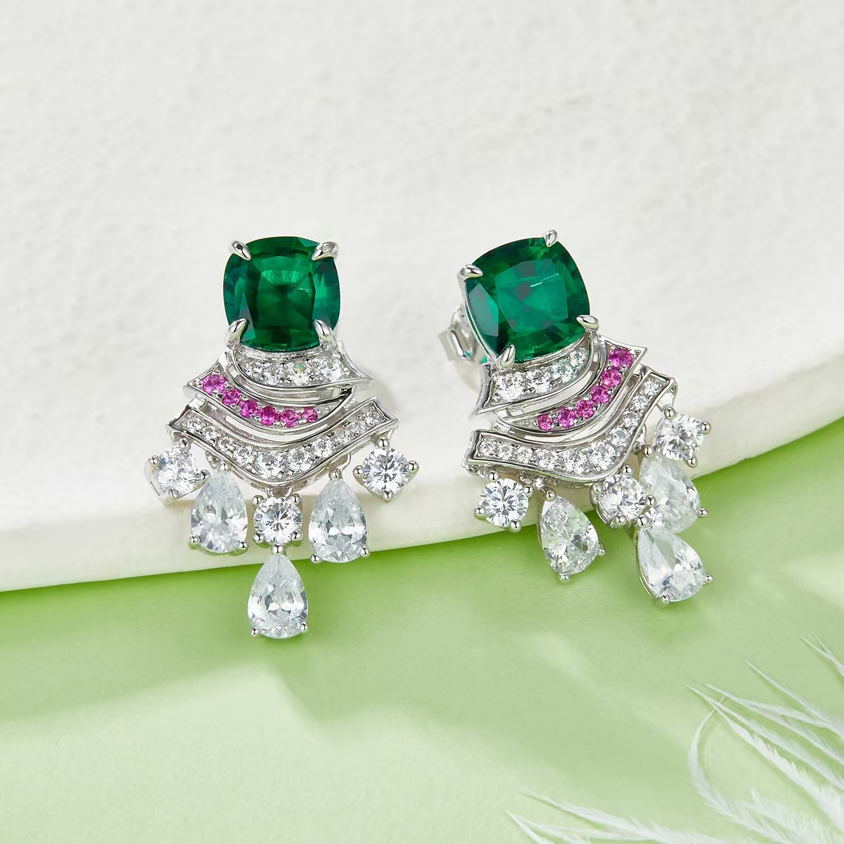 5.95ct Cushion-Cut Lab-Grown Colored Gemstone Earrings