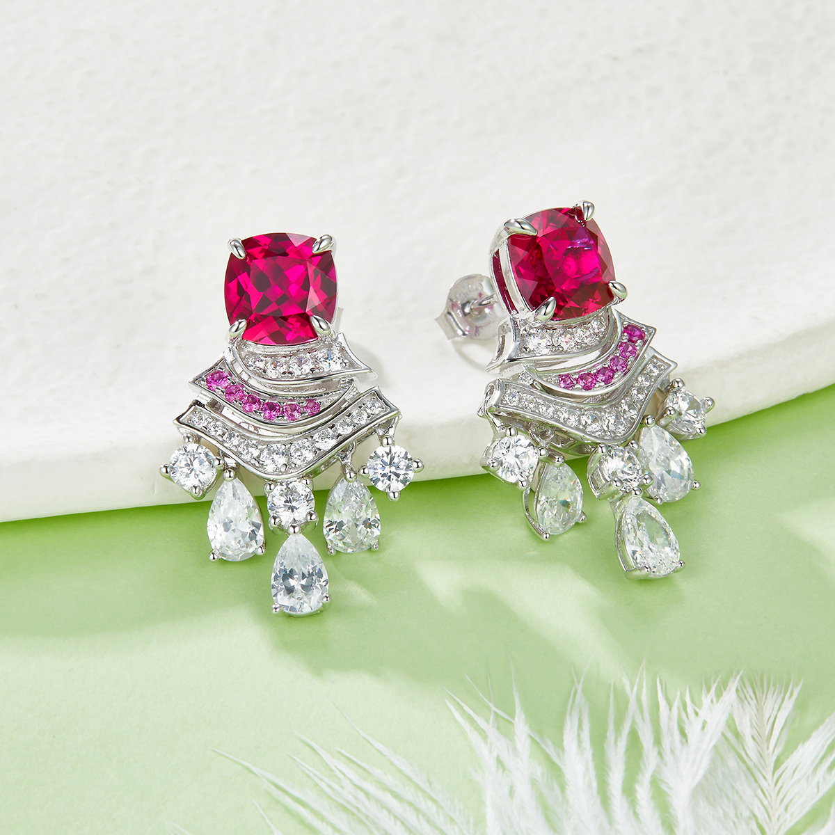 5.95ct Cushion-Cut Lab-Grown Colored Gemstone Earrings
