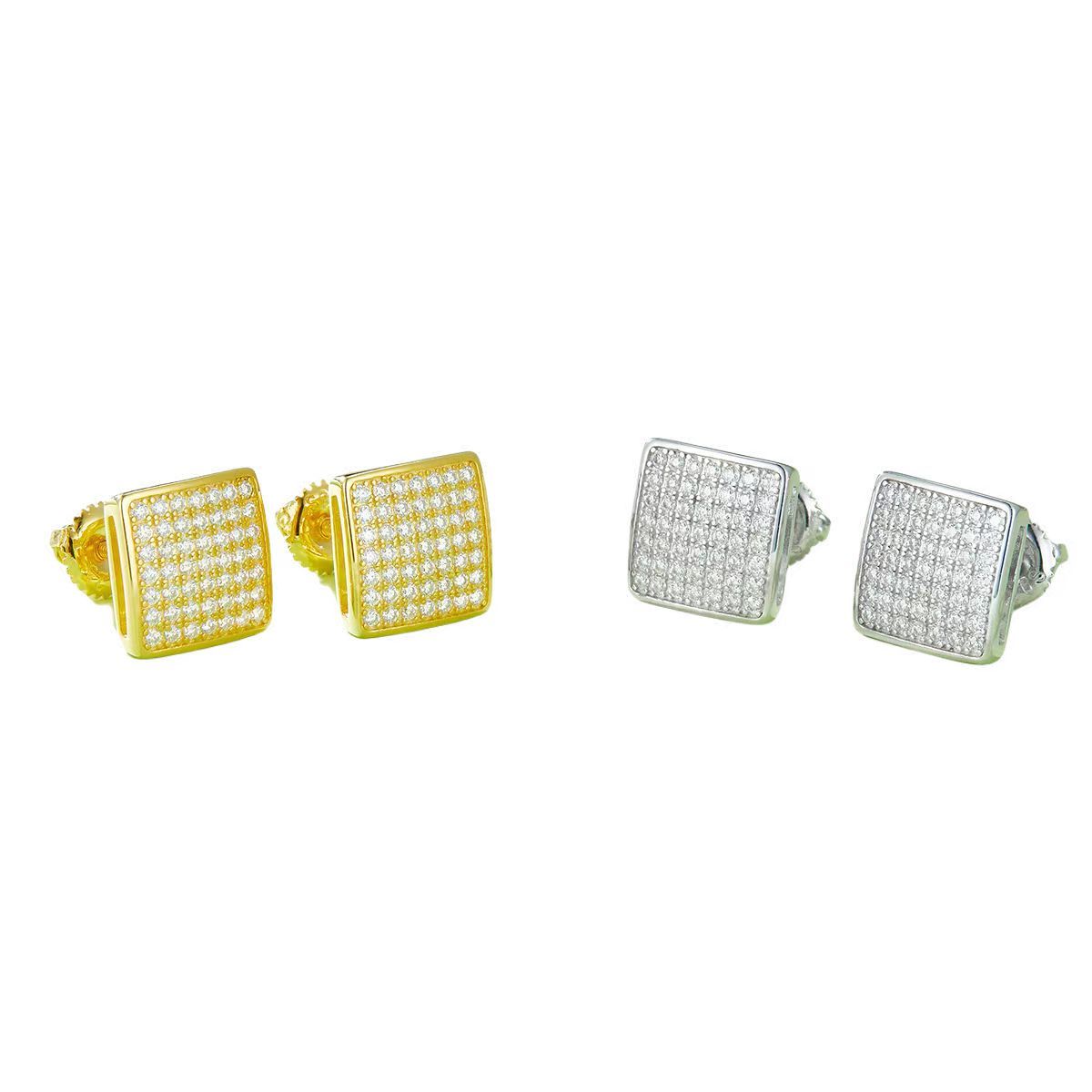 J016A Square Cabochon S925 Silver Earrings with Thread, Moissanite & D-Colour 0.59ct Diamond