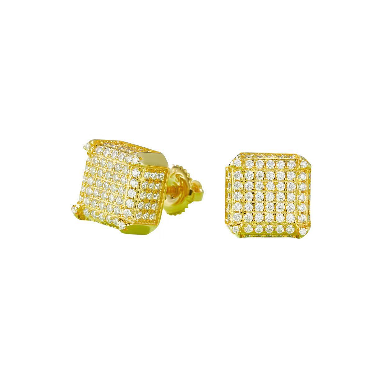 J020A Square Side-Set S925 Silver Earrings with Thread, Moissanite & D-Colour 1.0ct Diamond