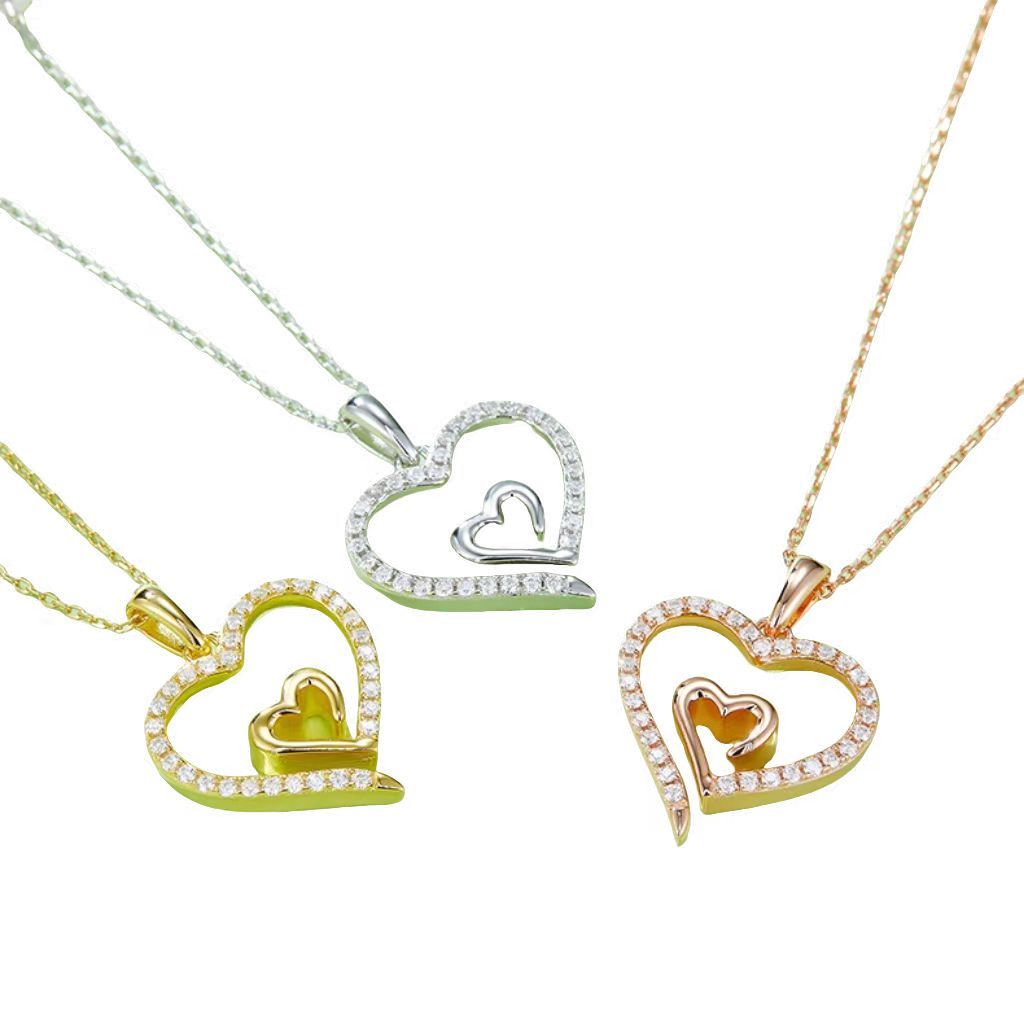 K028A Hidden-Heart Pendant, S925 Silver, D-Grade 0.32ct Moissanite