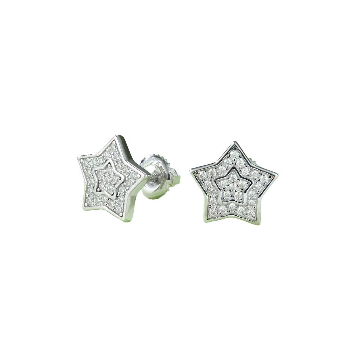 J022A Five-Point Star S925 Silver Earrings with Thread, Moissanite & D-Colour 0.27ct Diamond